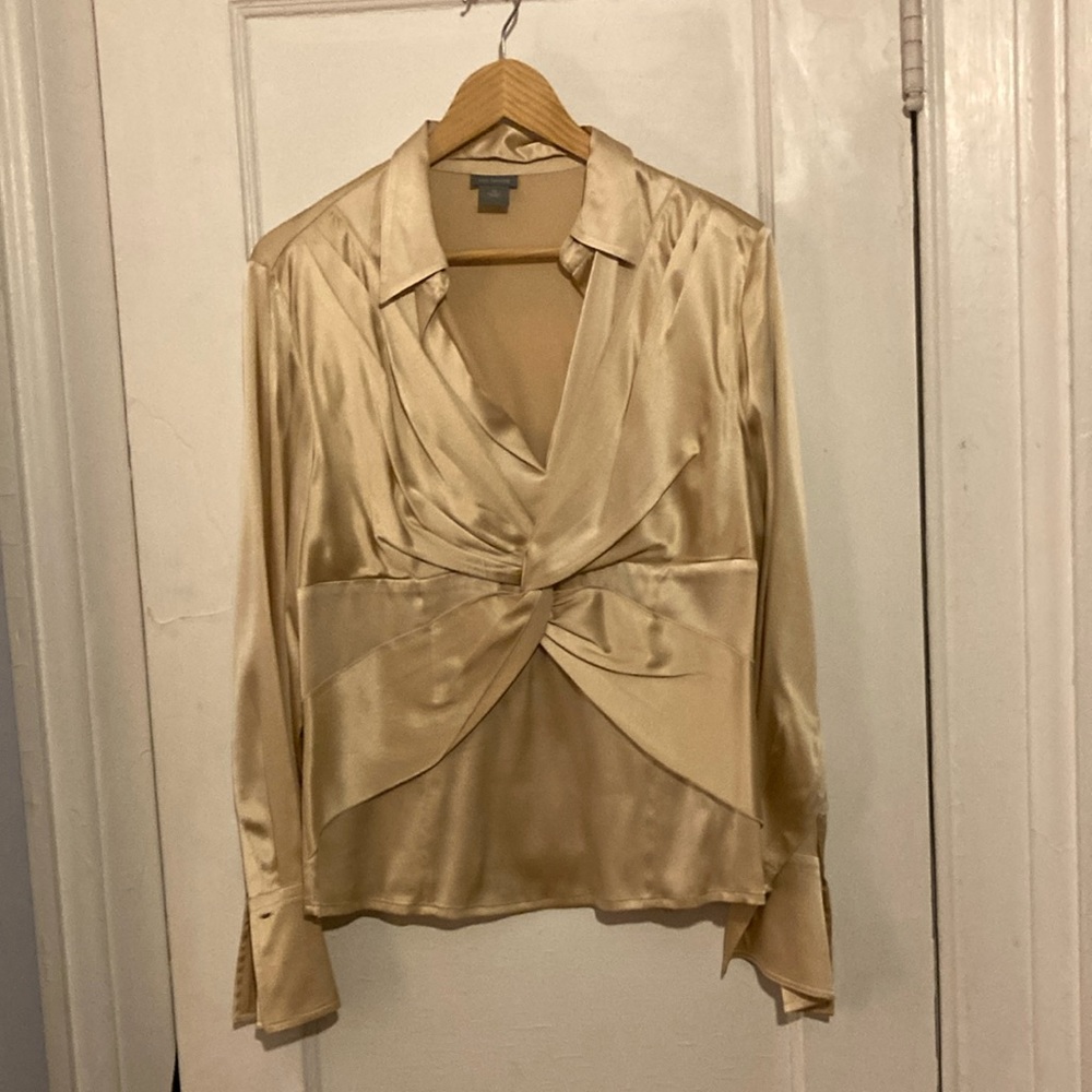 Gold Silk Pleated Twist Top